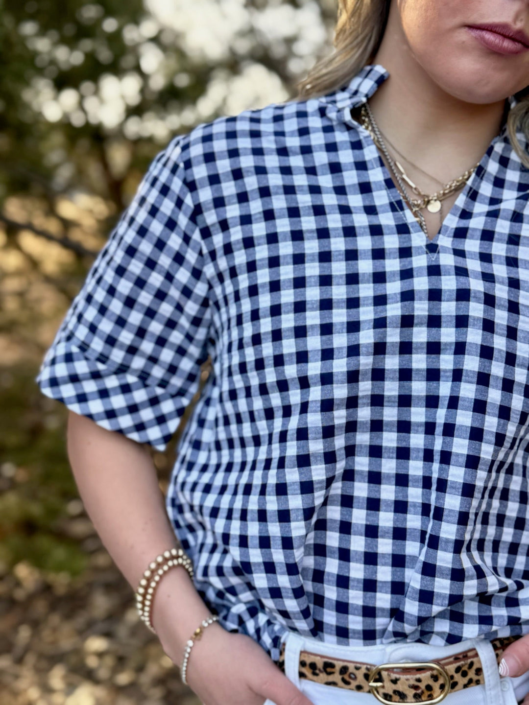Kloette Navy & White Gingham Top