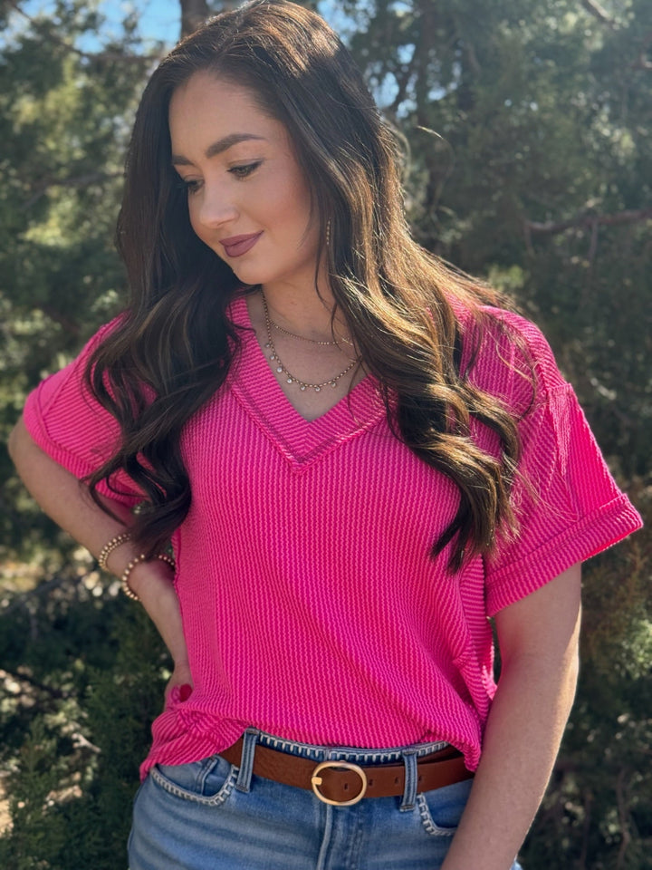 Saige Ribbed V-Neck Top