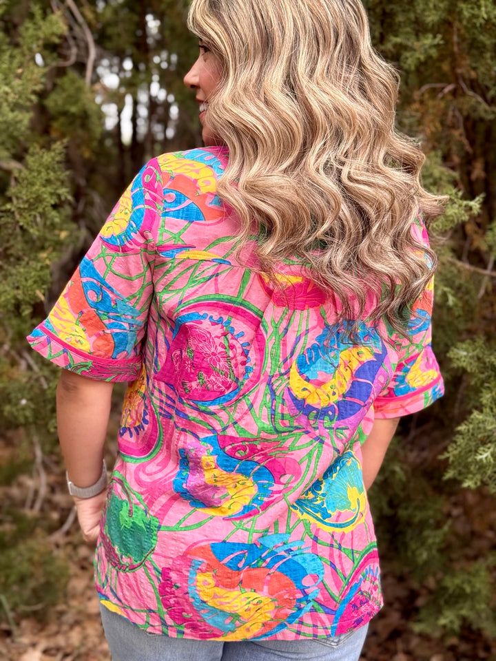 Sharon Pink Abstract Top