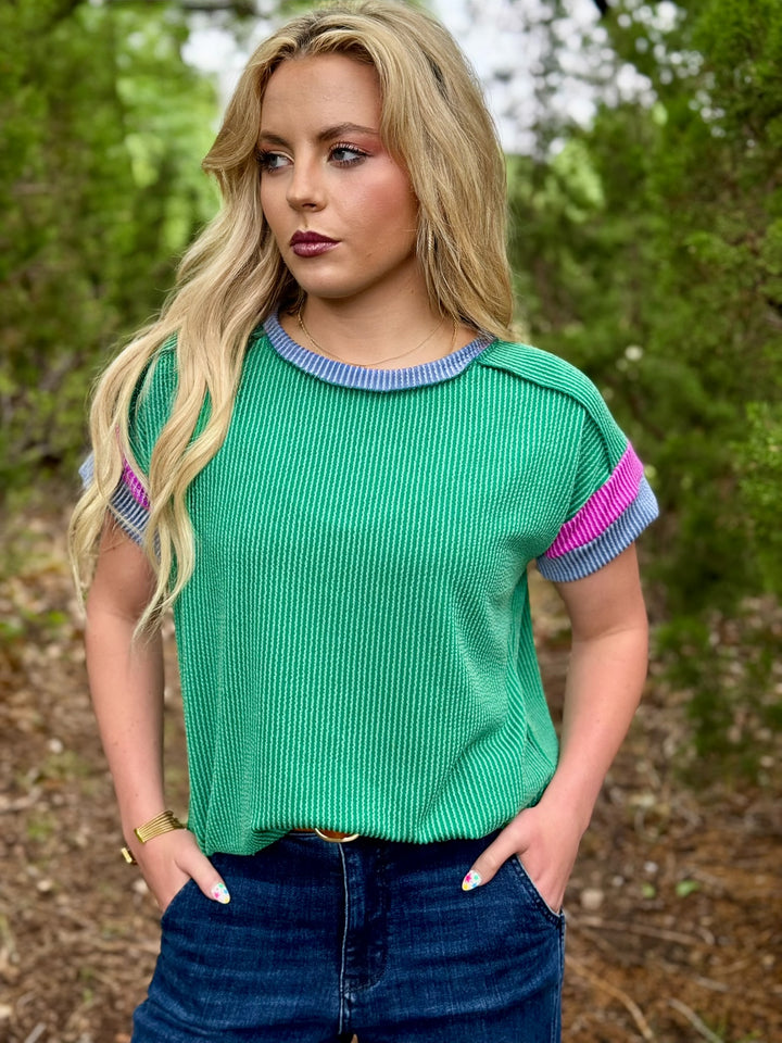 Kae Green Colorblock Top