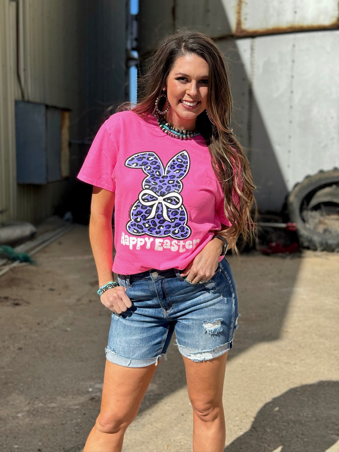 Leopard Bunny Pink Graphic Tee by Texas True Threads