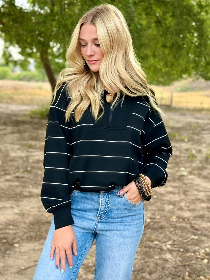 Chic in Stripes Black Sweatshirt