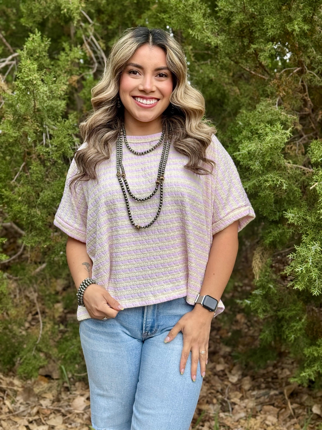 Karson Pink & Cream Striped Top