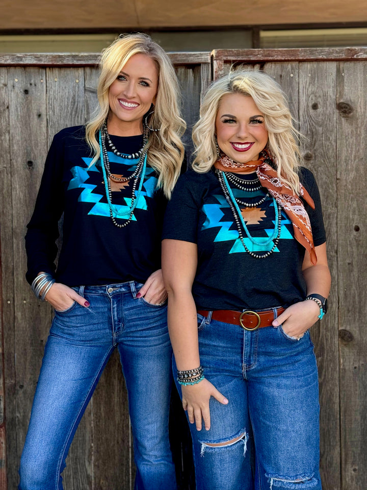 Turquoise & Copper Durango Aztec Foil Graphic Tee by Texas True Threads