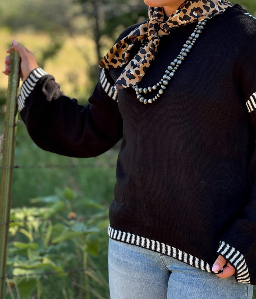 Rachel Contrast Trim Long Sleeve Sweater