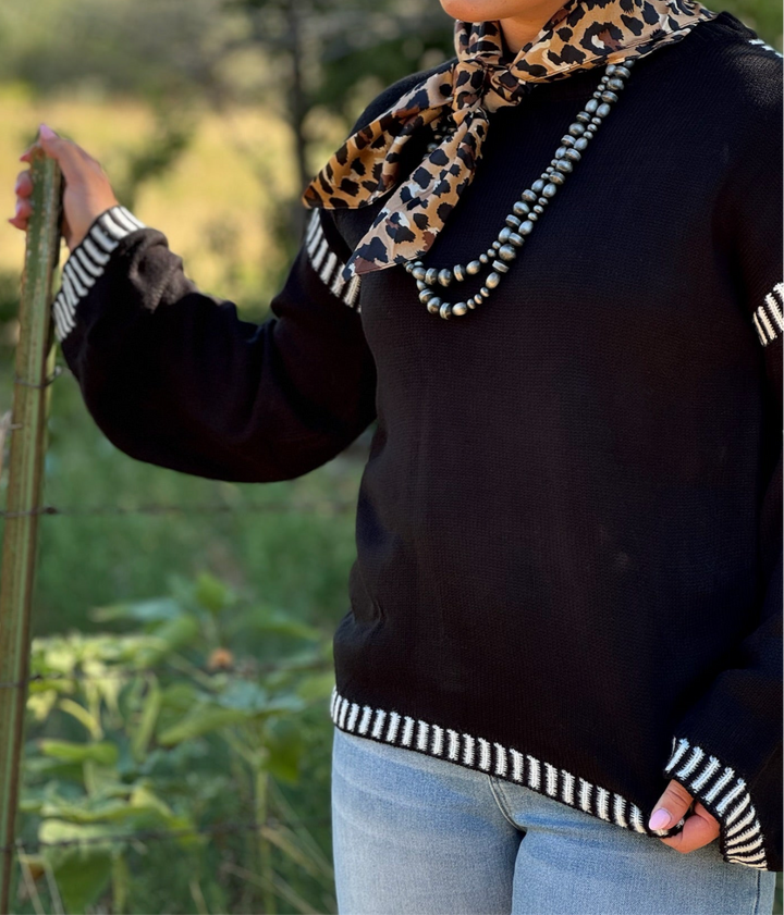 Rachel Contrast Trim Long Sleeve Sweater