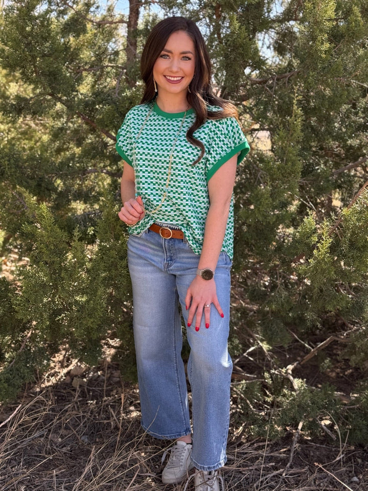 Lucky Check Cap Sleeve Top