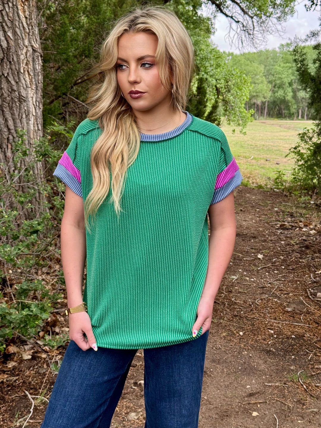 Kae Green Colorblock Top