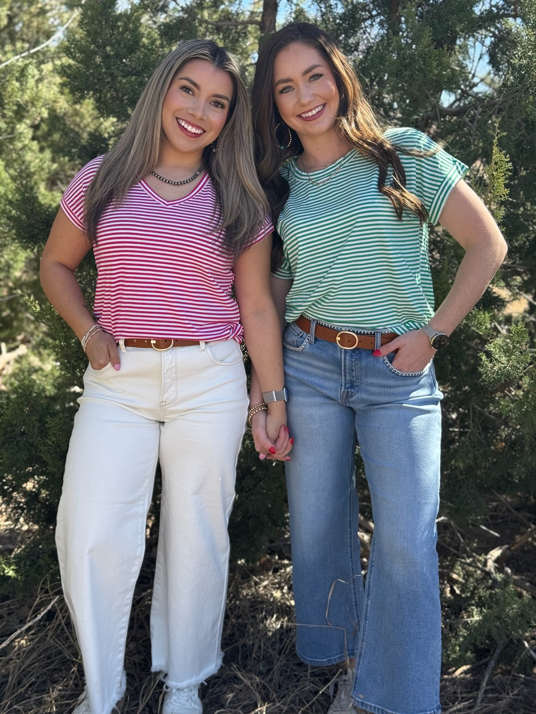 Kenna Pink & White Striped V-Neck Top