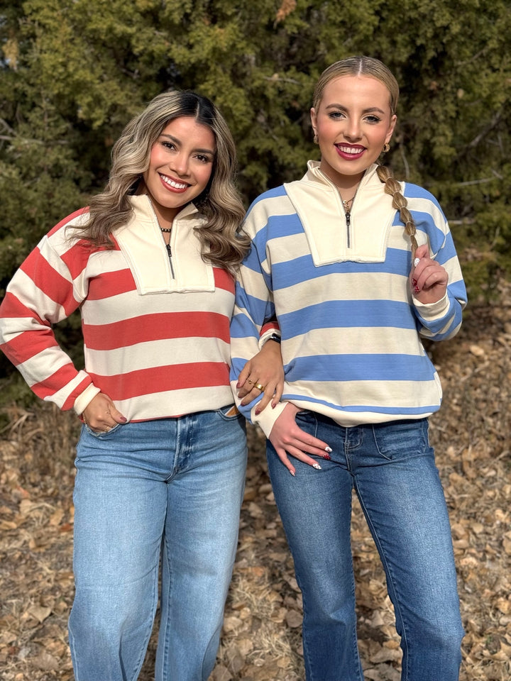 Whitney Striped Quarter Zip Pullover