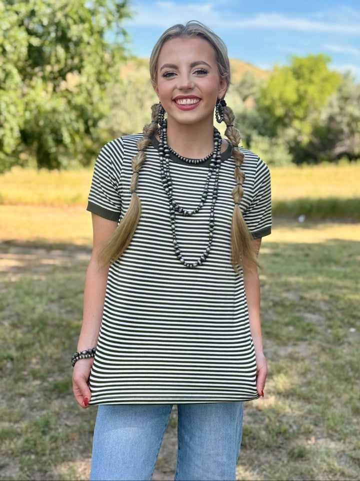 Tessa Olive & White Striped Top