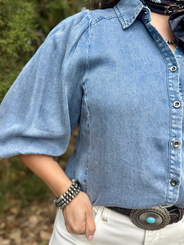 Sheridan 3/4 Sleeve Denim Top