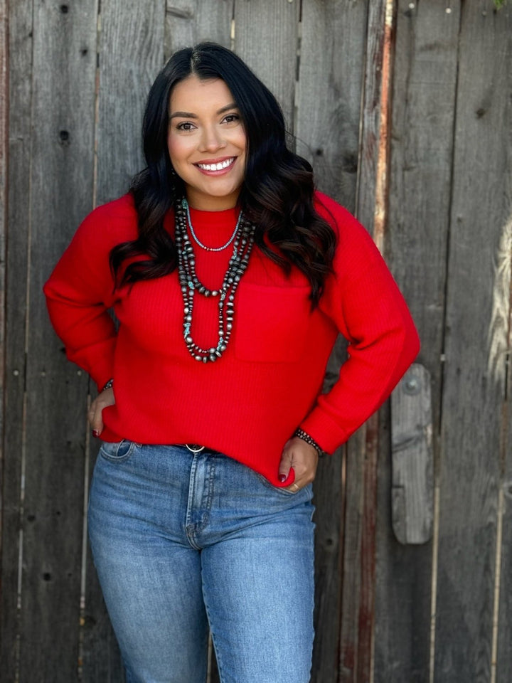 Marcie Red Ribbed Sweater