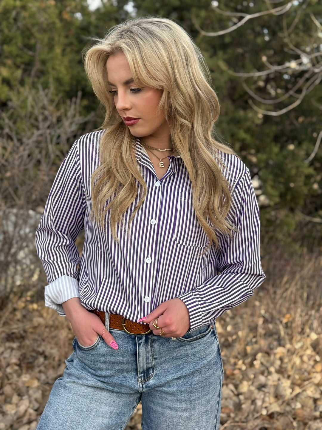 Leslie Stripe Button Down Top