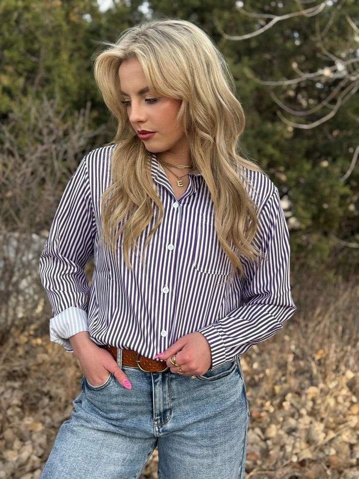 Leslie Stripe Button Down Top