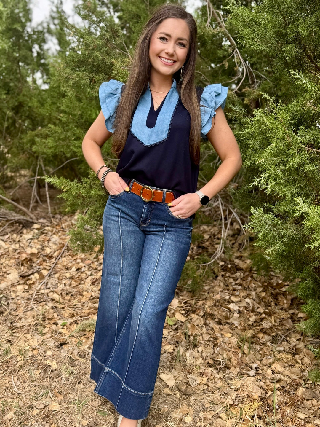 Patsy Navy & Denim V-Neck  Top