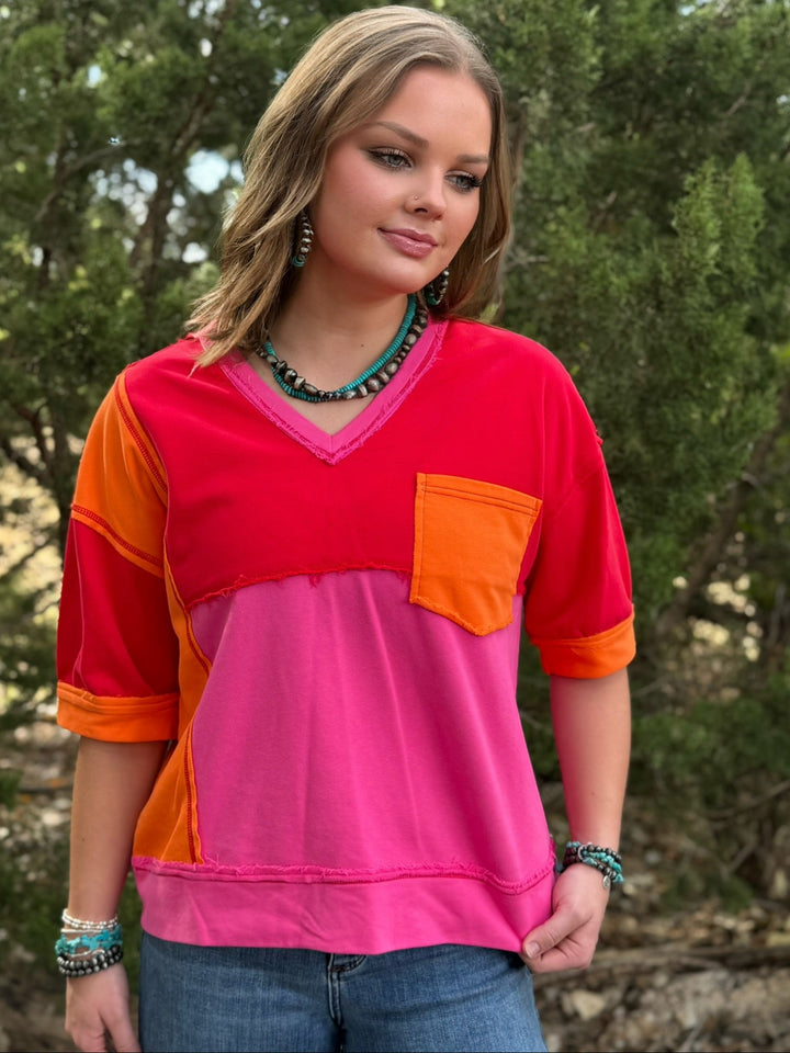 Heidi Red Colorblock Top