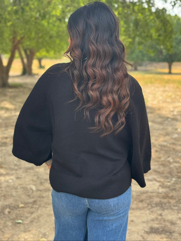 Shelly 3/4 Sleeve Black Sweater