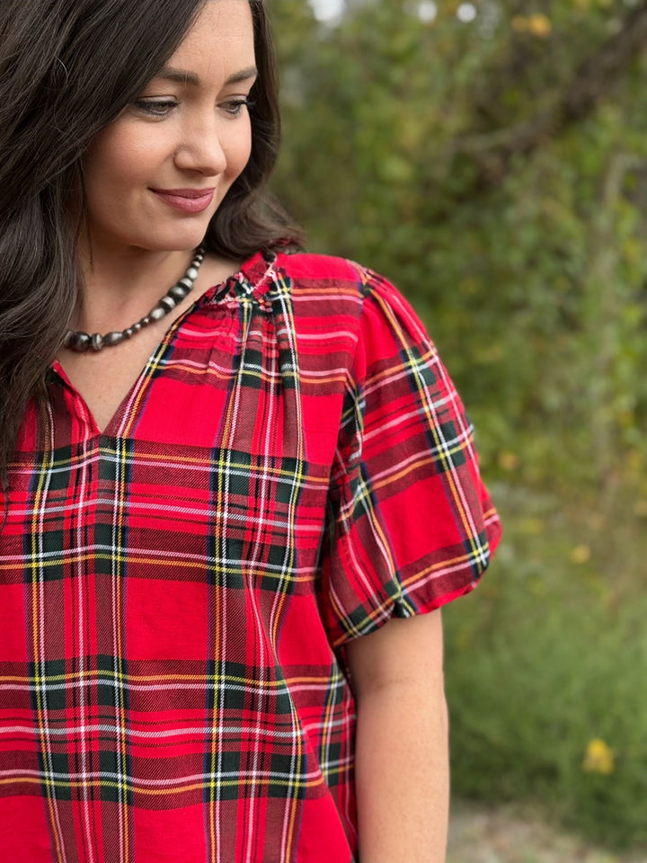 Chloe Red Plaid Top
