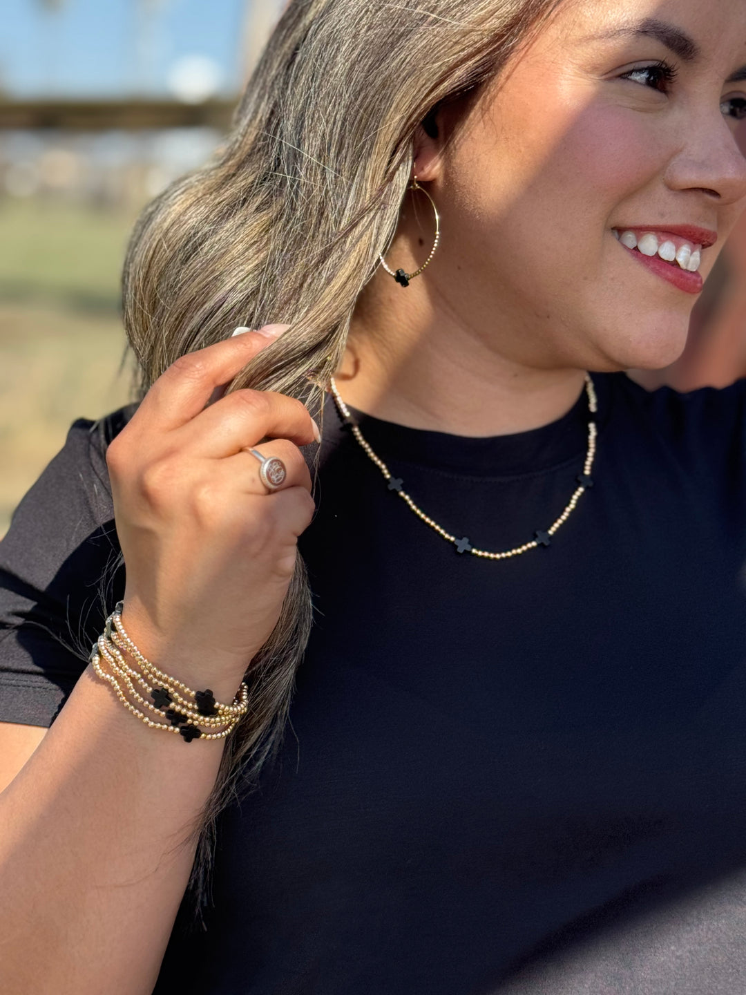 Rant Gold & Black Cross Hoop Earrings