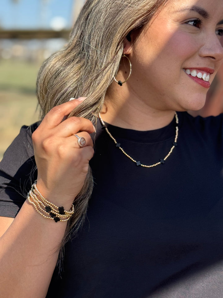 Rant Gold & Black Cross Hoop Earrings