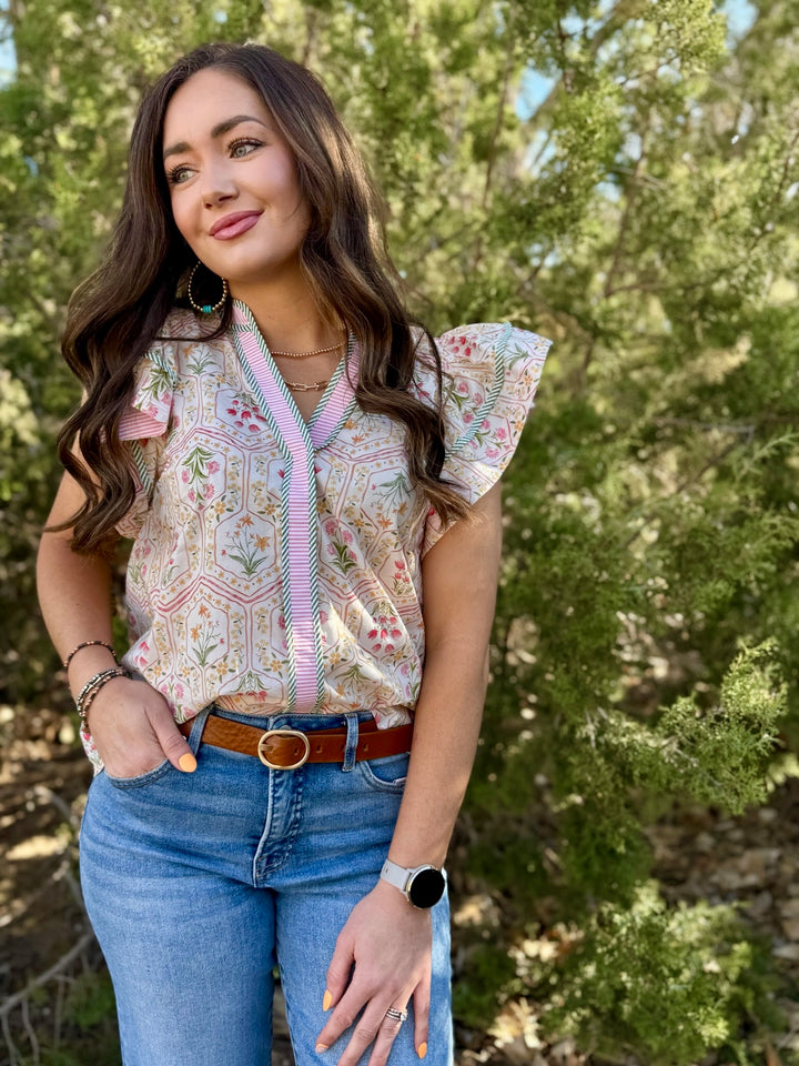 Bridget Floral Ruffle Sleeve Blouse