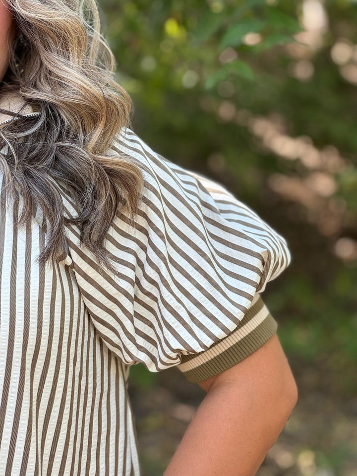 Sara Striped Cream & Olive Top