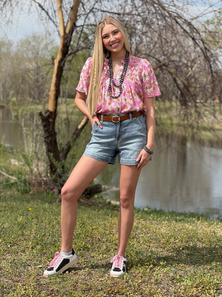 Eleanor Pink Floral Button Up Blouse