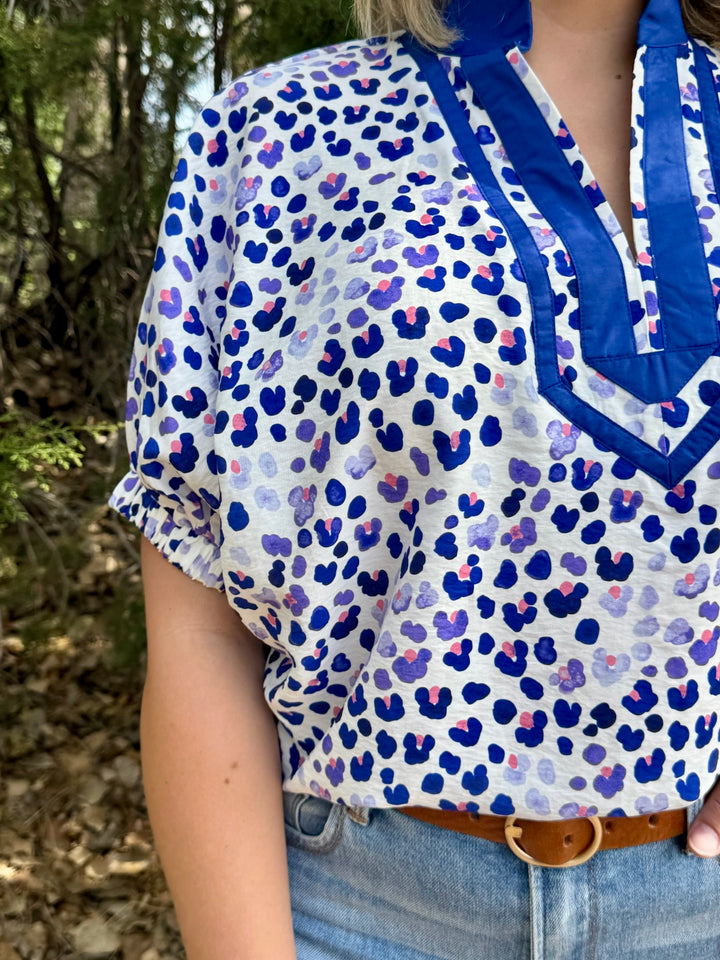 Carol Blue Leopard Top