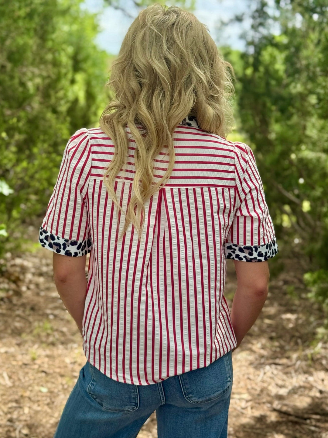 Racing Red Striped Leopard Top