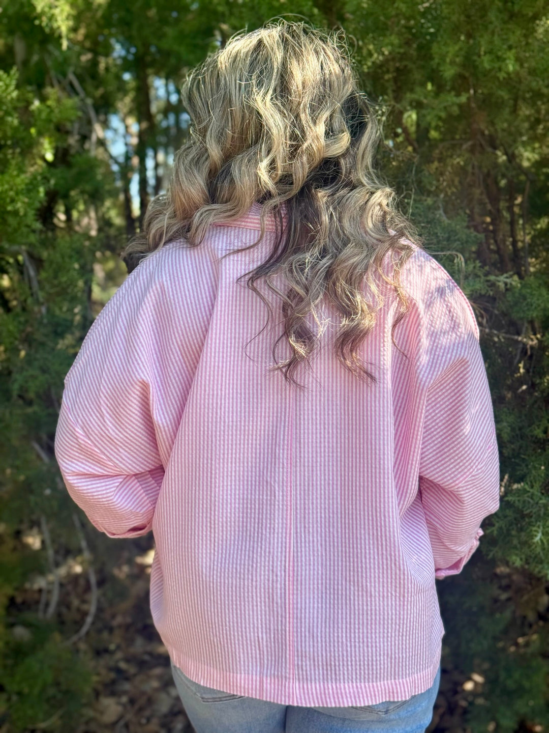 Adelee Pink & White Seersucker Top