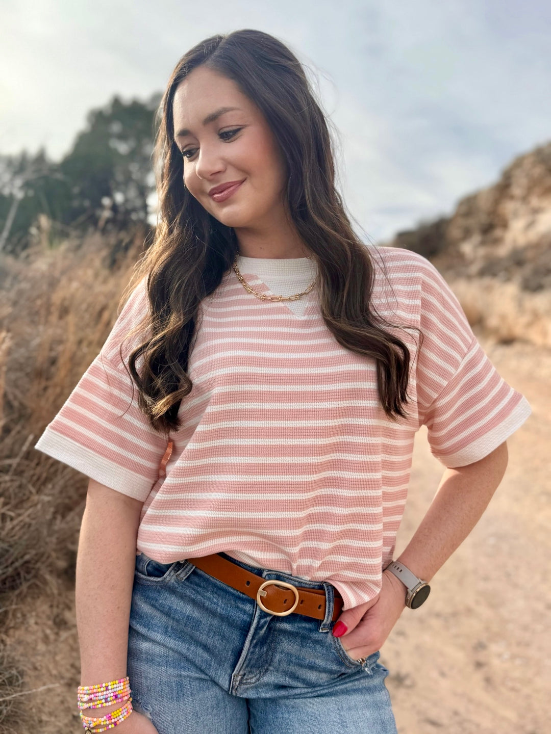 Betty Pink Striped Textured Top