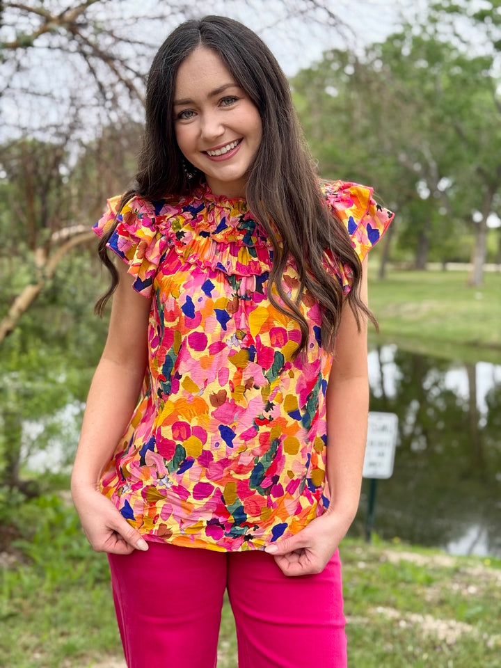Confetti Pop Ruffle Sleeve Blouse