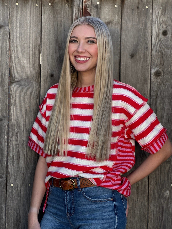 Nellie Red Pink & Cream Top