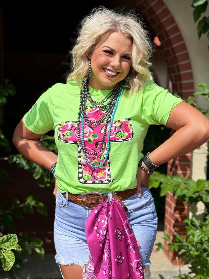 Callie's Pink Floral Cross Graphic Tee by Texas True Threads