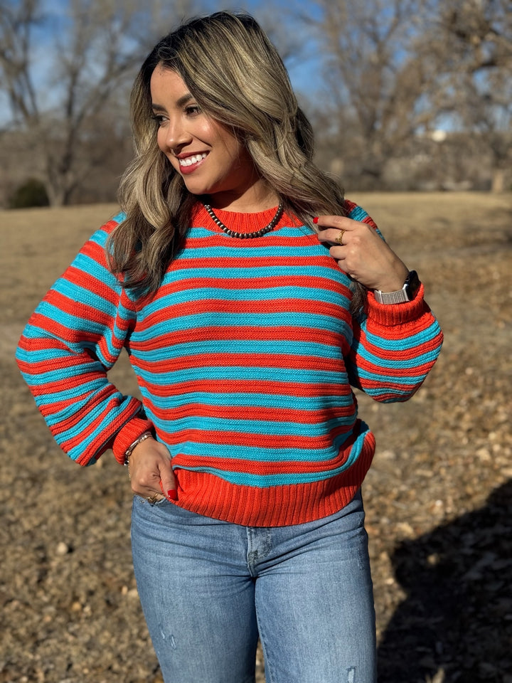 Karson Orange & Turquoise Striped Sweater