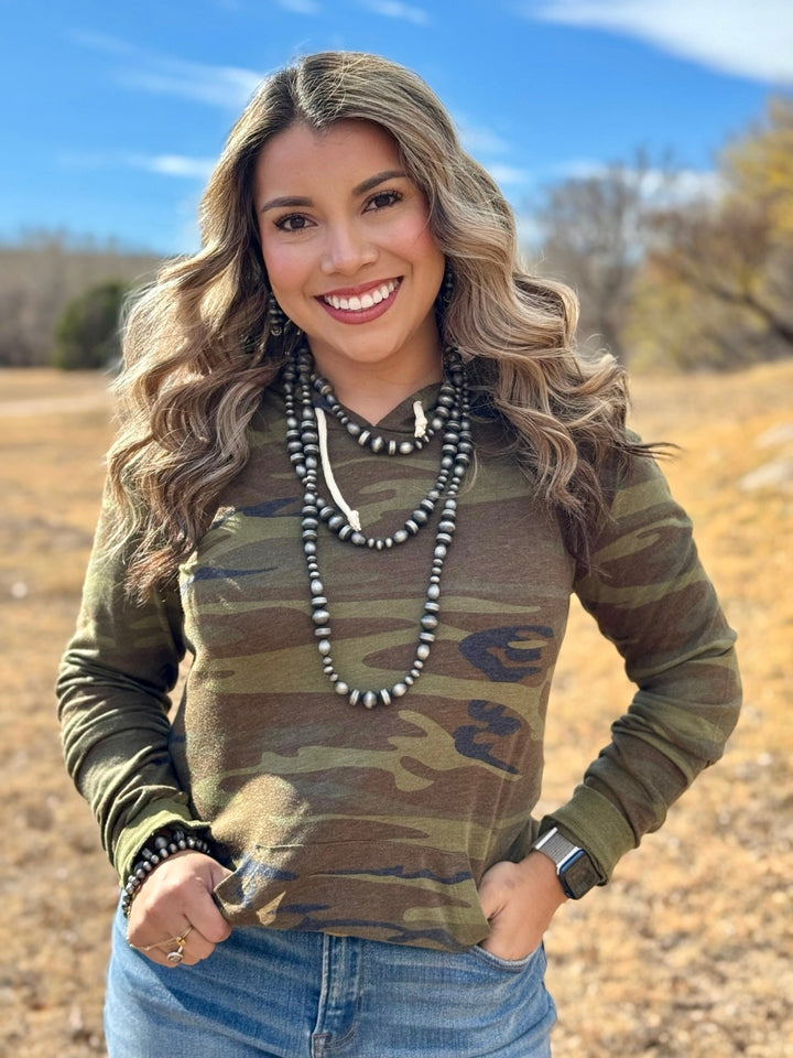 Jackie Green Camo Hooded Pullover