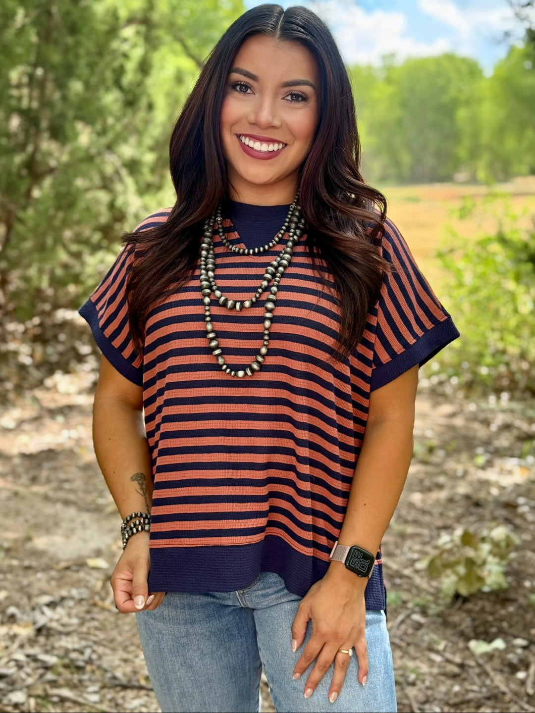 Cayman Rust Navy Stripe Top