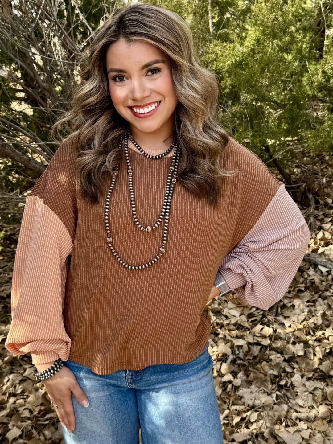 Jonna Brown Colorblock Top