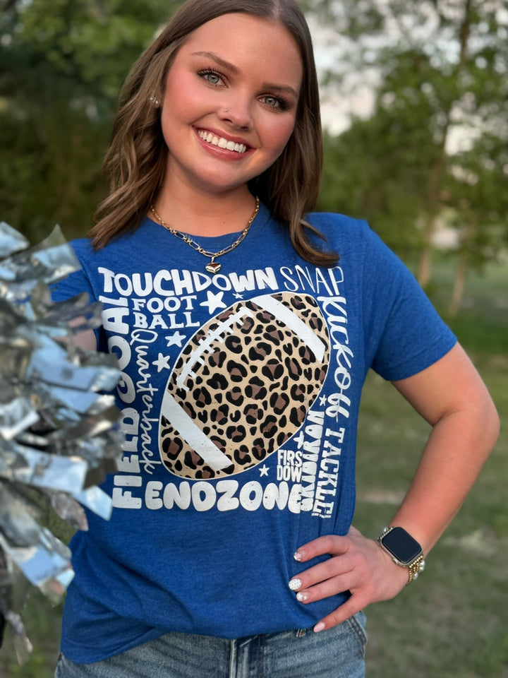 Leopard Football with Scattered Words Tee by Texas True Threads