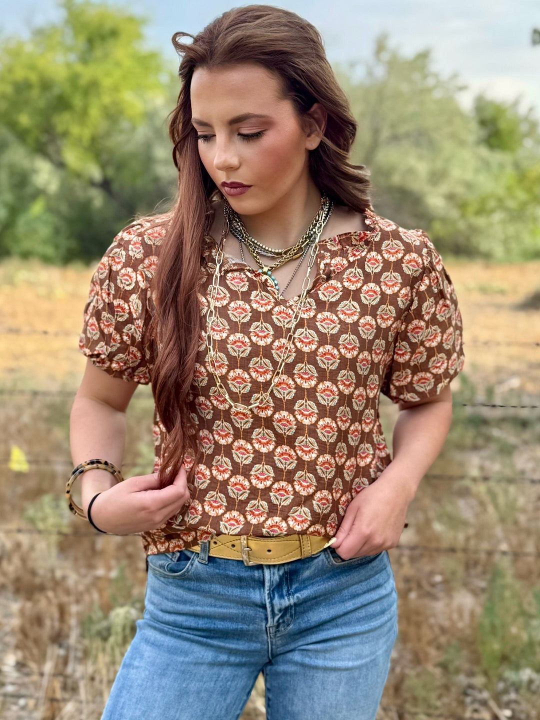 Fall Floral Brown Top