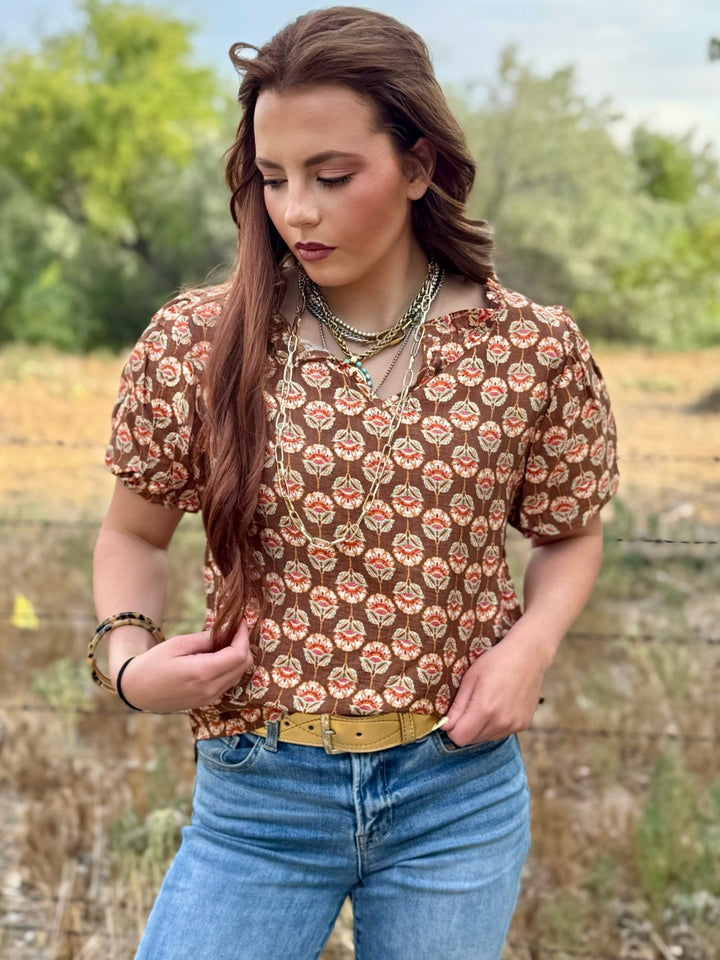 Fall Floral Brown Top