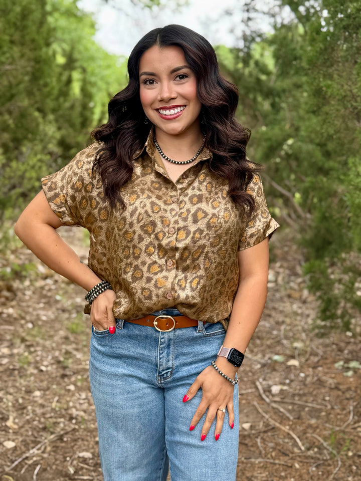 Shimmer Leopard Button Up