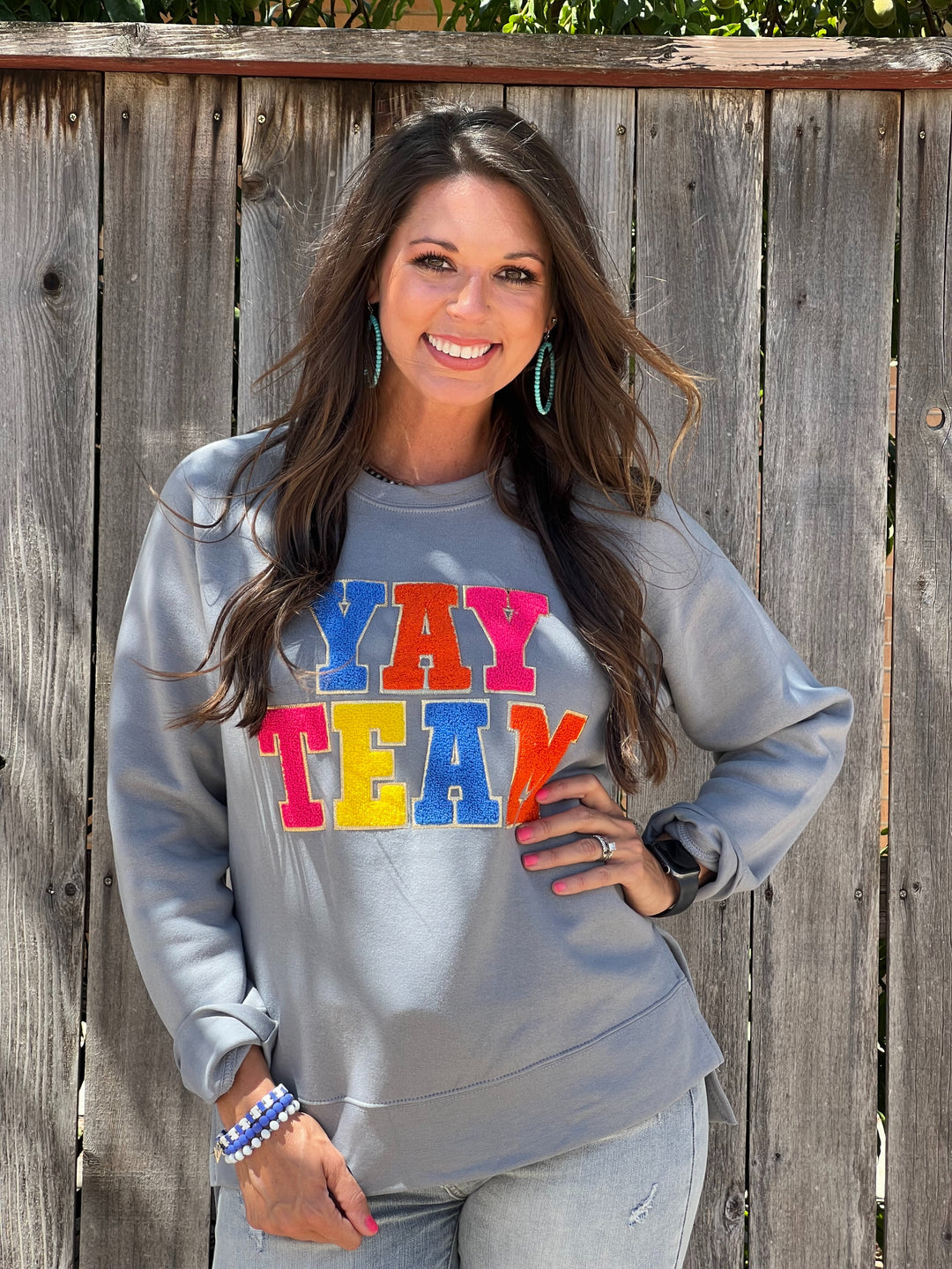 Yay Team Appliqué Grey Sweatshirt by Texas True Threads