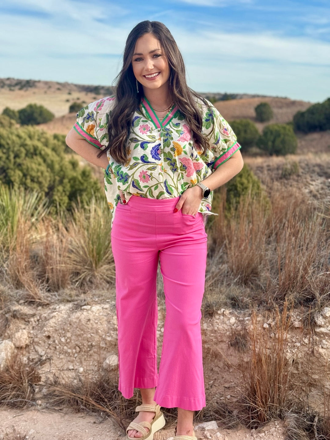 Hally Pink & Green Floral Top