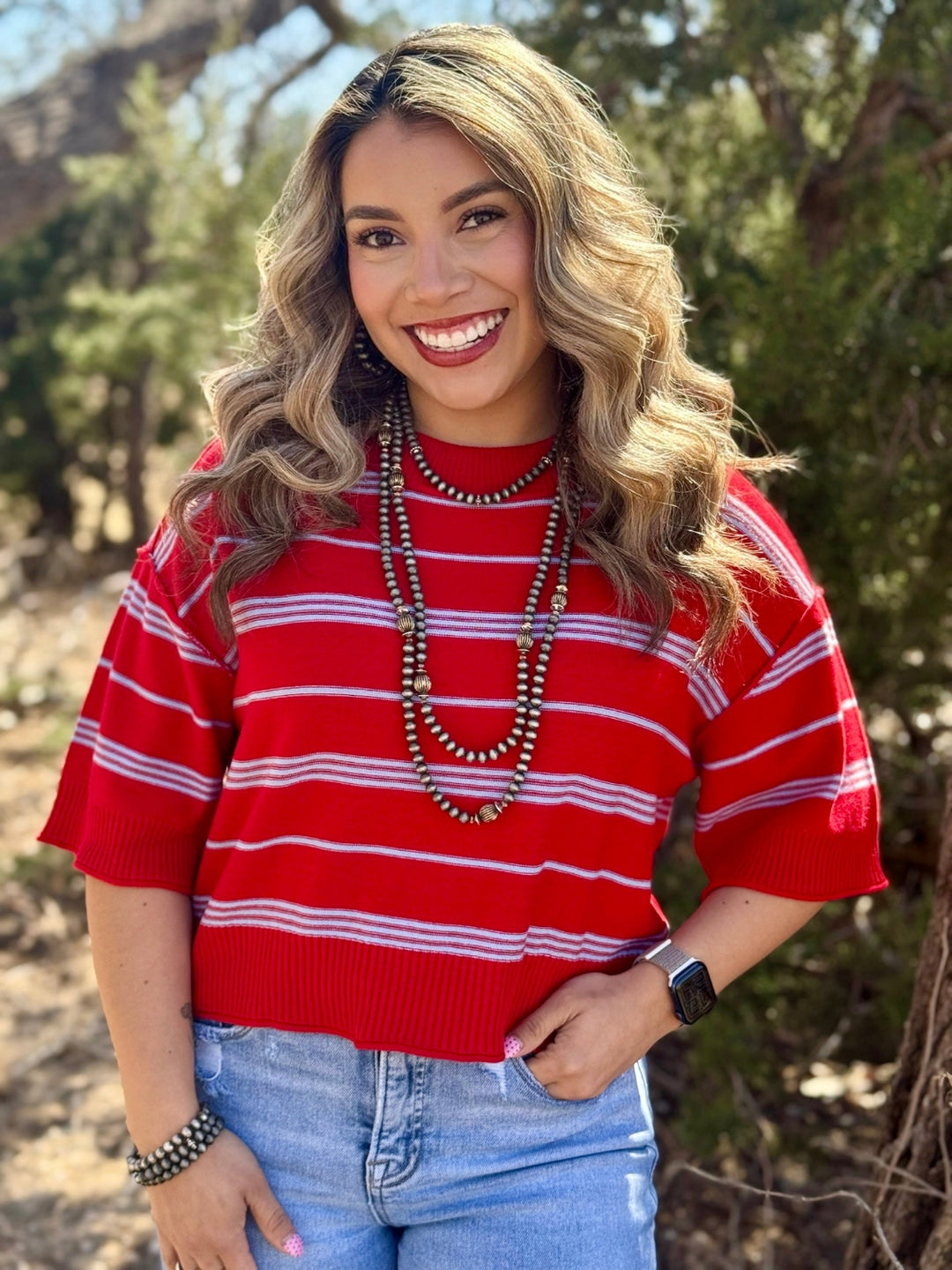 Jasmine Red & Blue Striped Sweater