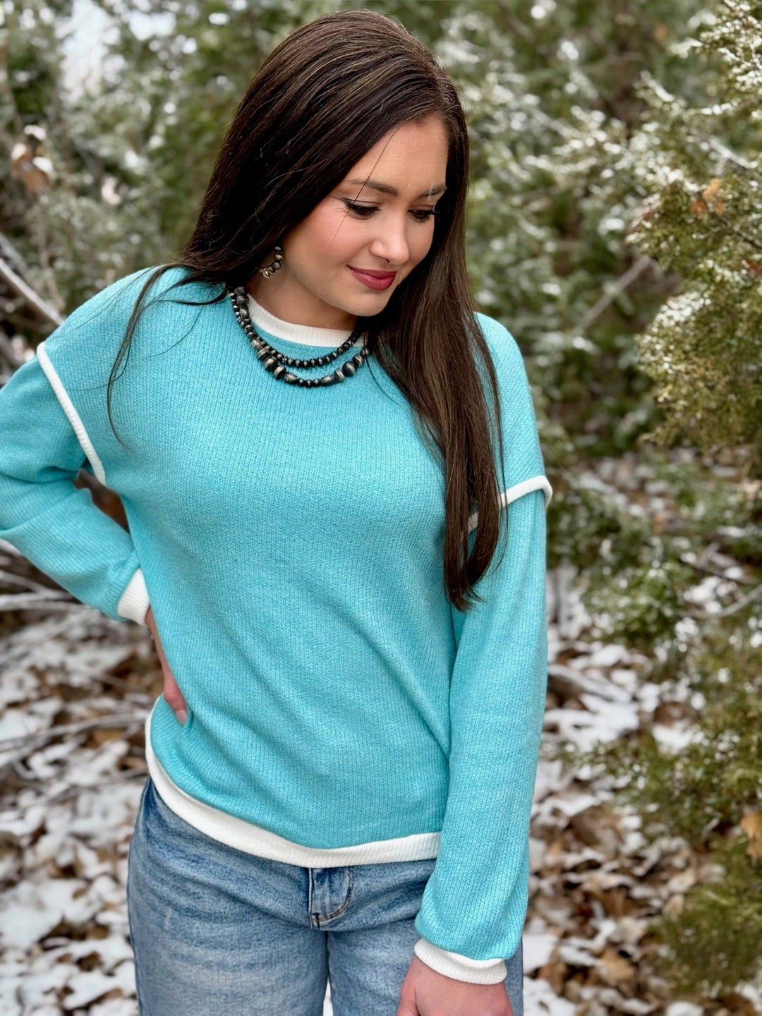 Emory Light Blue Long Sleeve Top