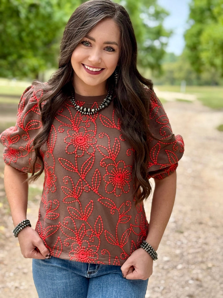 Floral Vines Rust Top by Ivy Jane