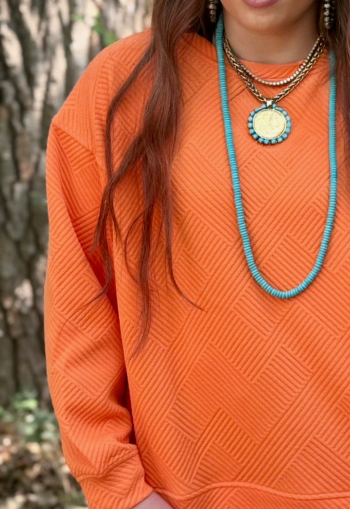 Orange Long Sleeve Textured Top