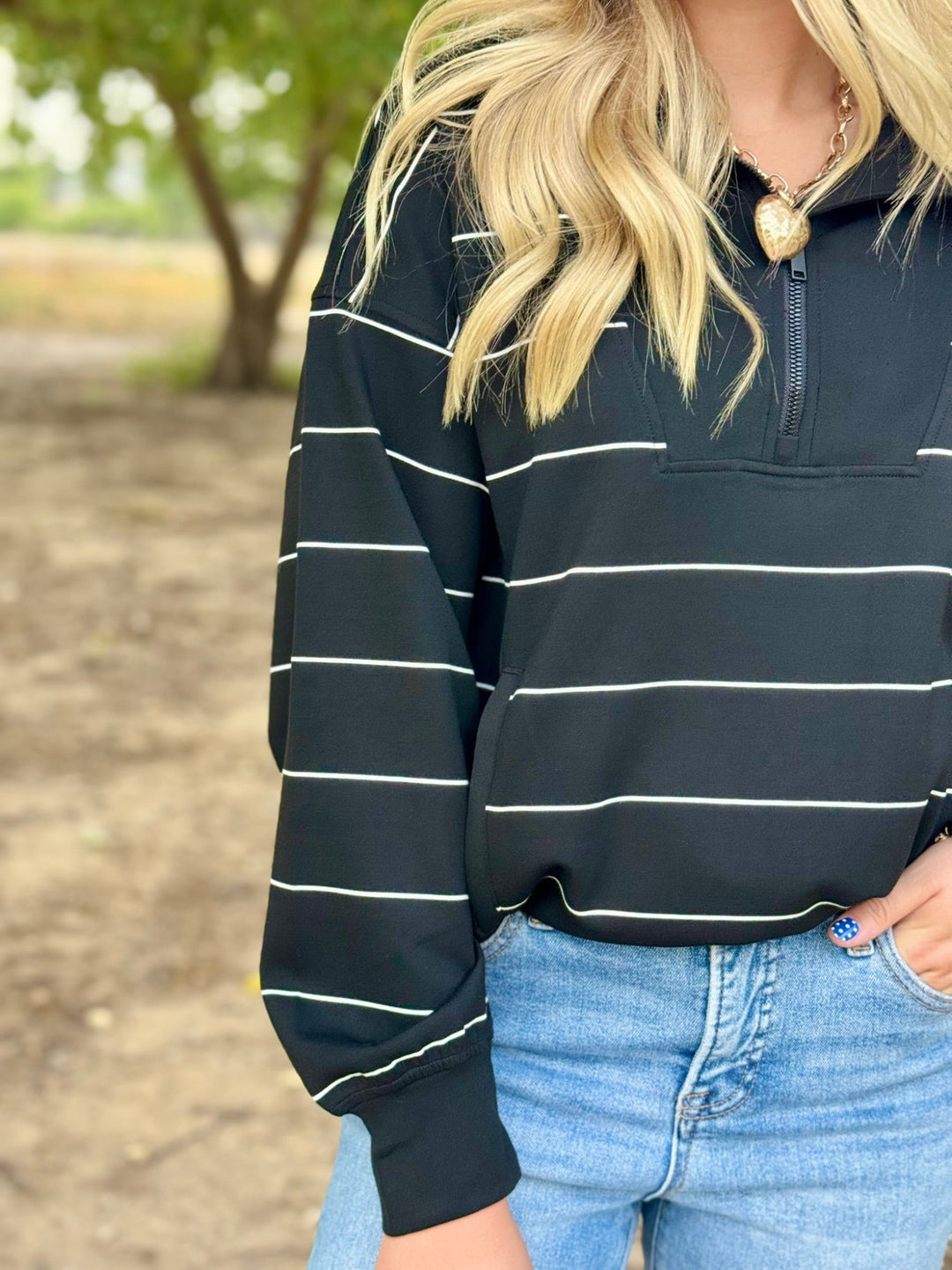 Chic in Stripes Black Sweatshirt